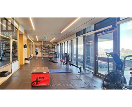 A gym with a red box that says 20" on the floor.