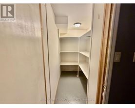 A white hallway with shelves and a light on the ceiling.