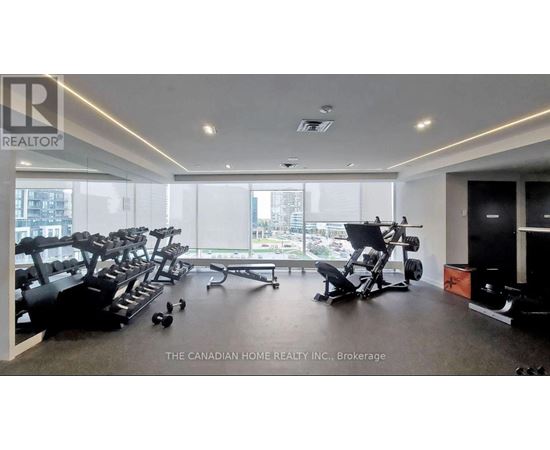 A gym with a row of treadmills and exercise equipment.