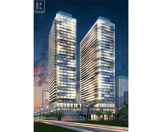 Two tall buildings are shown in an architectural rendering.