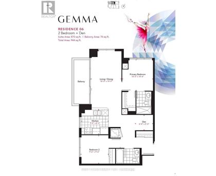 A floor plan for a residence with two bedrooms and a den.