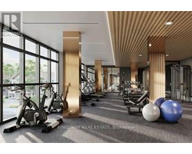 A gym with a variety of equipment including treadmills, weights and exercise balls.
