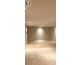 A spacious room with a light brown carpet and beige walls.
