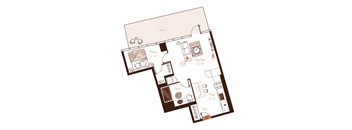 Eva apartment floor plan showing the layout, room configuration and approximate dimensions.