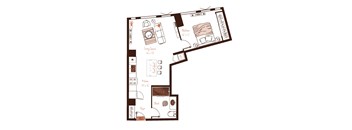 Eva apartment floor plan showing the layout, room configuration and approximate dimensions.