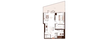 Eva apartment floor plan showing the layout, room configuration and approximate dimensions.