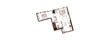 Eva apartment floor plan showing the layout, room configuration and approximate dimensions.