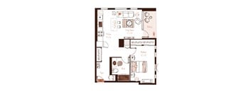 Eva apartment floor plan showing the layout, room configuration and approximate dimensions.