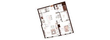 Eva apartment floor plan showing the layout, room configuration and approximate dimensions.