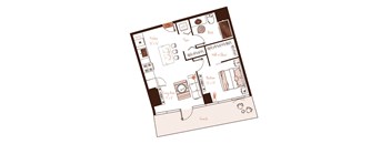Eva apartment floor plan showing the layout, room configuration and approximate dimensions.
