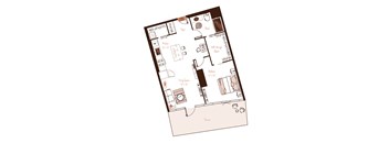 Eva apartment floor plan showing the layout, room configuration and approximate dimensions.
