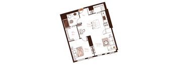 Eva apartment floor plan showing the layout, room configuration and approximate dimensions.