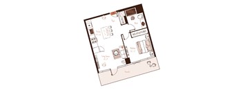 Eva apartment floor plan showing the layout, room configuration and approximate dimensions.