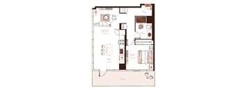 Eva apartment floor plan showing the layout, room configuration and approximate dimensions.