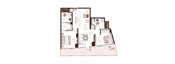 Eva apartment floor plan showing the layout, room configuration and approximate dimensions.