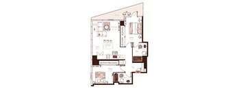Eva apartment floor plan showing the layout, room configuration and approximate dimensions.