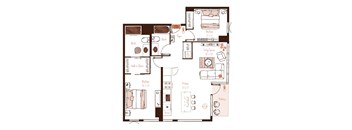 Eva apartment floor plan showing the layout, room configuration and approximate dimensions.