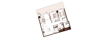 Eva apartment floor plan showing the layout, room configuration and approximate dimensions.