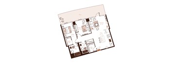 Eva apartment floor plan showing the layout, room configuration and approximate dimensions.