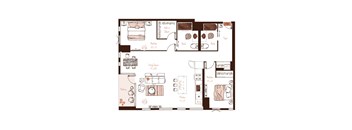 Eva apartment floor plan showing the layout, room configuration and approximate dimensions.
