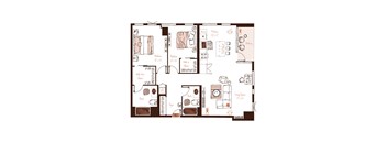 Eva apartment floor plan showing the layout, room configuration and approximate dimensions.