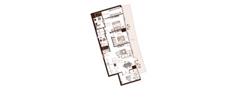 Eva apartment floor plan showing the layout, room configuration and approximate dimensions.