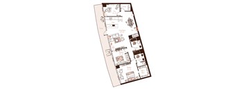 Eva apartment floor plan showing the layout, room configuration and approximate dimensions.