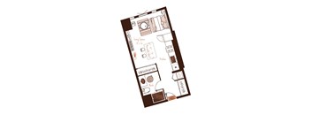 Eva apartment floor plan showing the layout, room configuration and approximate dimensions.