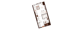 Eva apartment floor plan showing the layout, room configuration and approximate dimensions.