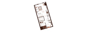 Eva apartment floor plan showing the layout, room configuration and approximate dimensions.
