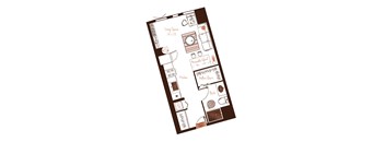 Eva apartment floor plan showing the layout, room configuration and approximate dimensions.