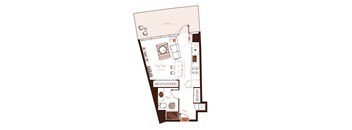 Eva apartment floor plan showing the layout, room configuration and approximate dimensions.