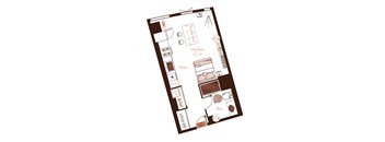 Eva apartment floor plan showing the layout, room configuration and approximate dimensions.
