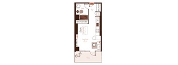 Eva apartment floor plan showing the layout, room configuration and approximate dimensions.