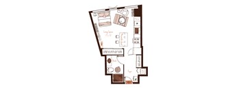 Eva apartment floor plan showing the layout, room configuration and approximate dimensions.