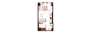 Eva apartment floor plan showing the layout, room configuration and approximate dimensions.