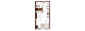 Eva apartment floor plan showing the layout, room configuration and approximate dimensions.