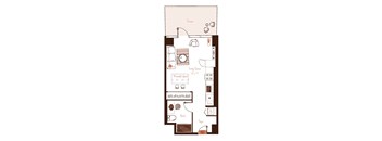 Eva apartment floor plan showing the layout, room configuration and approximate dimensions.