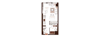Eva apartment floor plan showing the layout, room configuration and approximate dimensions.