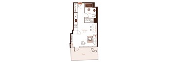 Eva apartment floor plan showing the layout, room configuration and approximate dimensions.