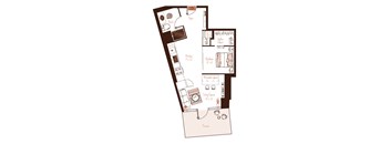 Eva apartment floor plan showing the layout, room configuration and approximate dimensions.