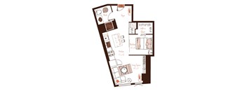 Eva apartment floor plan showing the layout, room configuration and approximate dimensions.