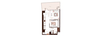 Eva apartment floor plan showing the layout, room configuration and approximate dimensions.