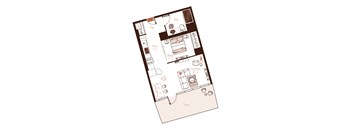 Eva apartment floor plan showing the layout, room configuration and approximate dimensions.