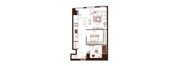 Eva apartment floor plan showing the layout, room configuration and approximate dimensions.