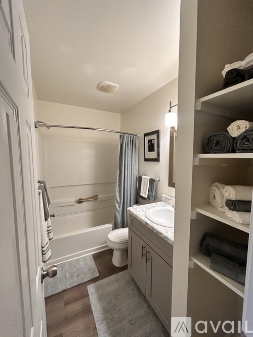 A bathroom with a toilet, sink, and shower.