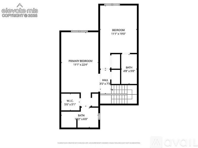 A black and white image of a floor plan for a two-bedroom apartment.