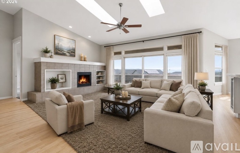 A living room with a fireplace and a couch.