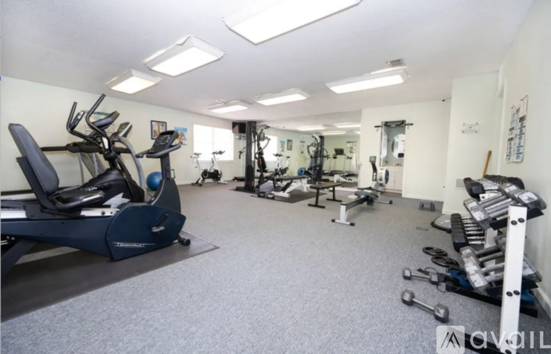 A spacious gym with a variety of equipment including treadmills, weights, and exercise machines.