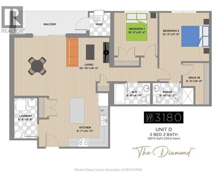 A floor plan for a unit at The Diamond apartments.
